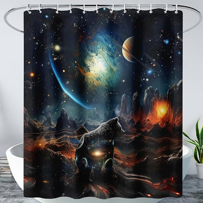 AILONEN Leopard Shower Curtain for Bathroom, Black Panther Bathroom Curtain,Galaxy Starry Planet Space Bath Curtain 72" W*96" H Polyester Waterproof Wildlife Bathroom Curtain with 12 Hooks