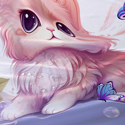 AILONEN Cute Cat Shower Curtain for Kids Boys,Kawaii Kitten and Butterfly Fabric Shower Curtains for Bathroom,Big Eye Pink Cat Polyester Cloth Bath Curtain Set, 72" W*78" H Pink
