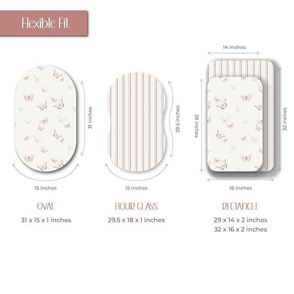 Ely's & Co. Fitted Bassinet Sheet 100% Jersey Cotton 2 Pack for Baby Girl - Pink Butterflies + Stripes