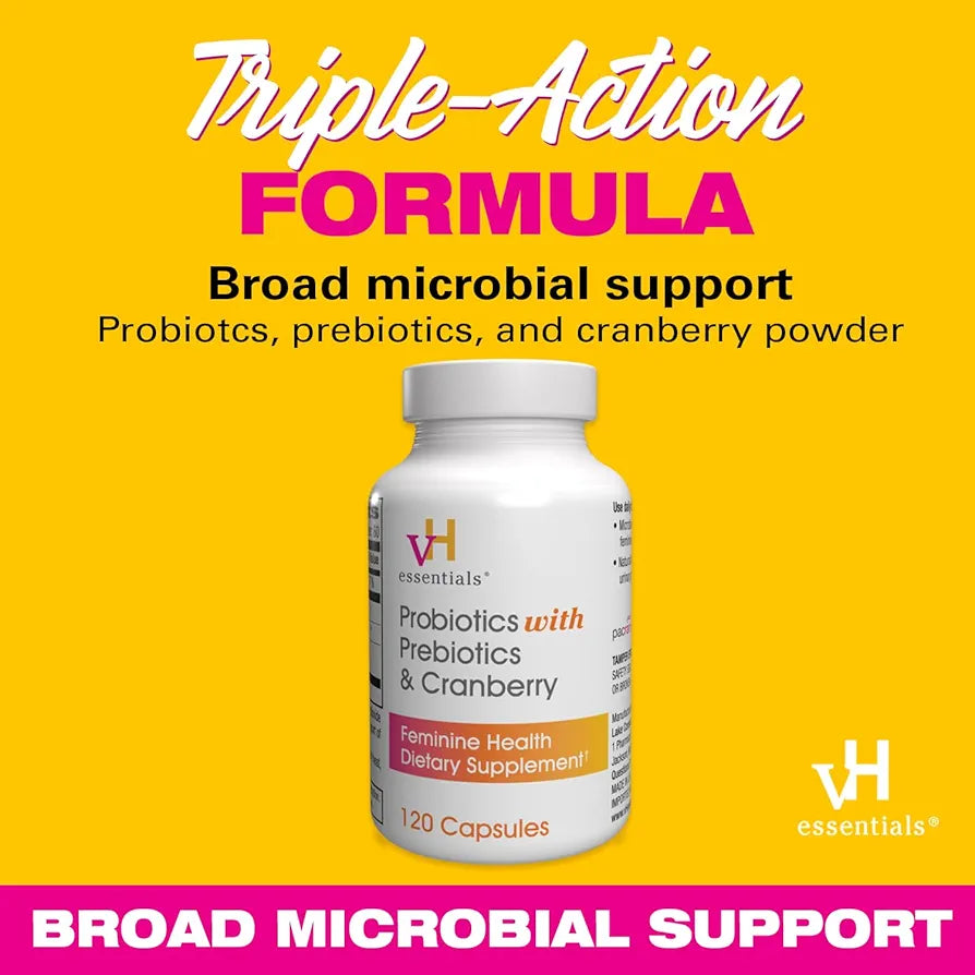 vH essentials Probiotics for Women with Prebiotics, Cranberry & Vitamin C - 120 Capsules  -Probiotics Support Gut Balance, Health & Urinary Tract Health for Women