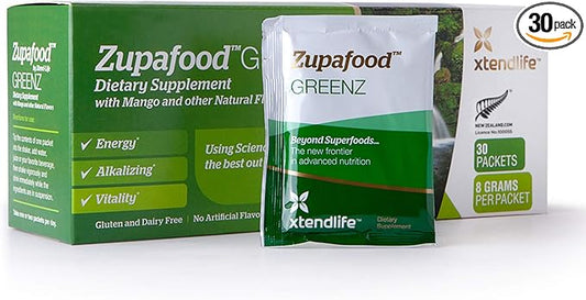 Xtendlife Zupafood GREENZ Powder - Organic Greens Powder Superfood Detox Juice Mix with Spirulina/Wheatgrass for Gut Health, Natural Detoxification & Strong Immunity | 30 Packs (Vegan & Gluten Free)