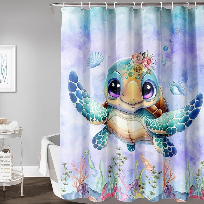 AILONEN Sea Turtle Shower Curtain for Kids Boys Girls,Cute Turtle Kids Bath Curtain Ocean Animal Tie Dye Shower Curtain 72" W*96" H Women Bathroom Curtain Polyester Waterproof Curtain with 12 Hooks