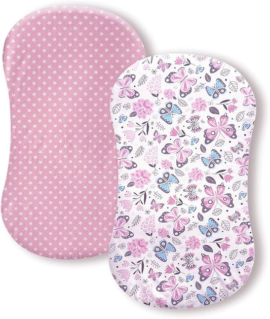 Premium Cotton Butterfly Bassinet Sheets, Fit for Halo Bassinest Swivel Sleeper, 2 Pack Hourglass Bassinet Mattress Sheet Set for Girl, Soft Breathable Safe, Pink Stars Butterfly
