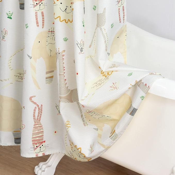 Animal Crackers Cute Elephant Polyester Beige Kids Shower Curtains for Bathroom,Printed Decorative Waterproof Lovely Cloth Bath Curtains,Extra Large 78" W x 78" H