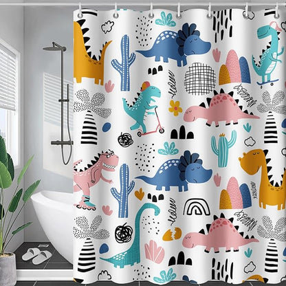 AILONEN Dinosaur Shower Curtain for Kids Boys,Cartoon Dinosaur Bath Curtain 36" W*72" H,Cactus Rainbow Dinosaur Waterproof Shower Curtain with 12 Plastic Hooks