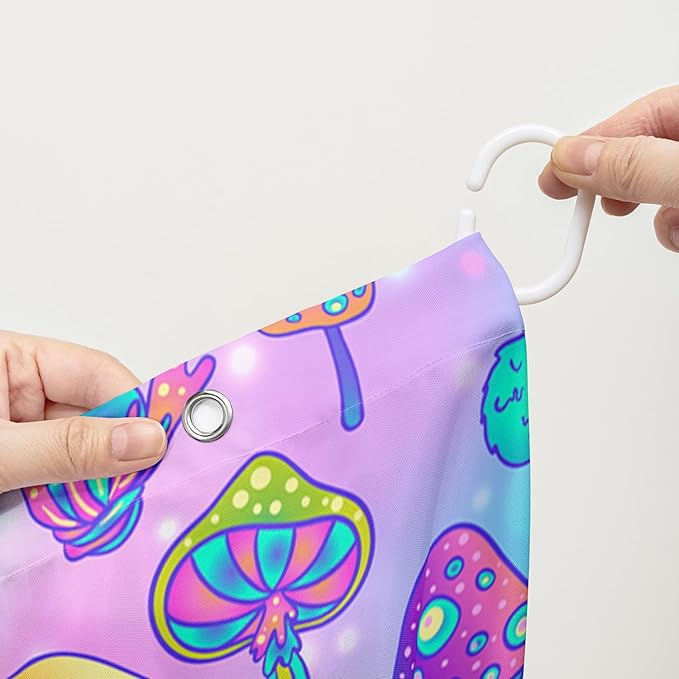 AILONEN Mushroom Shower Curtain for Bathroom,Blue Purple Mushroom Bath Curtain,Cute Cartoon Magic Fungus Decor Bathroom Curtain with 12 Plastic Hooks, 72" W x 84" H