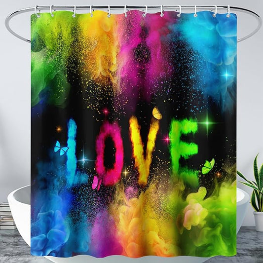 AILONEN Girls Shower Curtain for Bathroom, Rainbow Smoky Love Printed Bathroom Curtain Decor,Women Colorful Bath Curtain Polyester Waterproof Bathroom Curtain with Hooks(36" W*72" H)