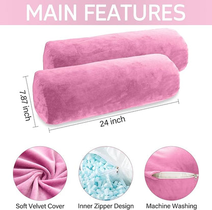 Body Pillow, Memory Foam Body Pillows for Adults Sleeping, Decorative Bolster Pillow for Bed & Couch, Long Cylinder Tube Round Pillow, 24x7.87 Inches, Set of 2 (Purple)