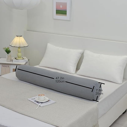 Body Roll Pillow for Adults, Bolster Pillow with Removable Velvet Cover, Long Round Cervical Maternity Pillow- 8” x 48”