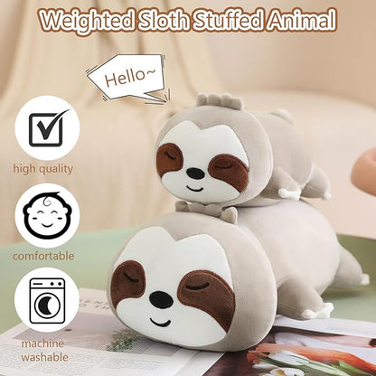 SQEQE Weighted Sloth Plush, Weighted Sloth Stuffed Animal for Anxiety, Cute Sloth Plushies Sloth Pillow Toy Gift for Kids Adults Brown 13.8 Inch, 1.6 lbs