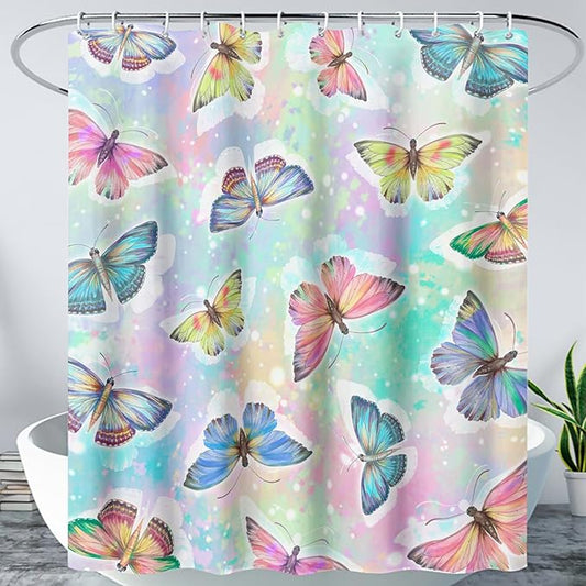 AILONEN Butterfly Shower Curtain,Rainbow Butterfly Bath Curtain,Modern Tie Dye Butterfly Art Decorative Shower Curtain with 12 Plastic Hooks (Kids/Girls/Women/Teen/) 72" W*78" H