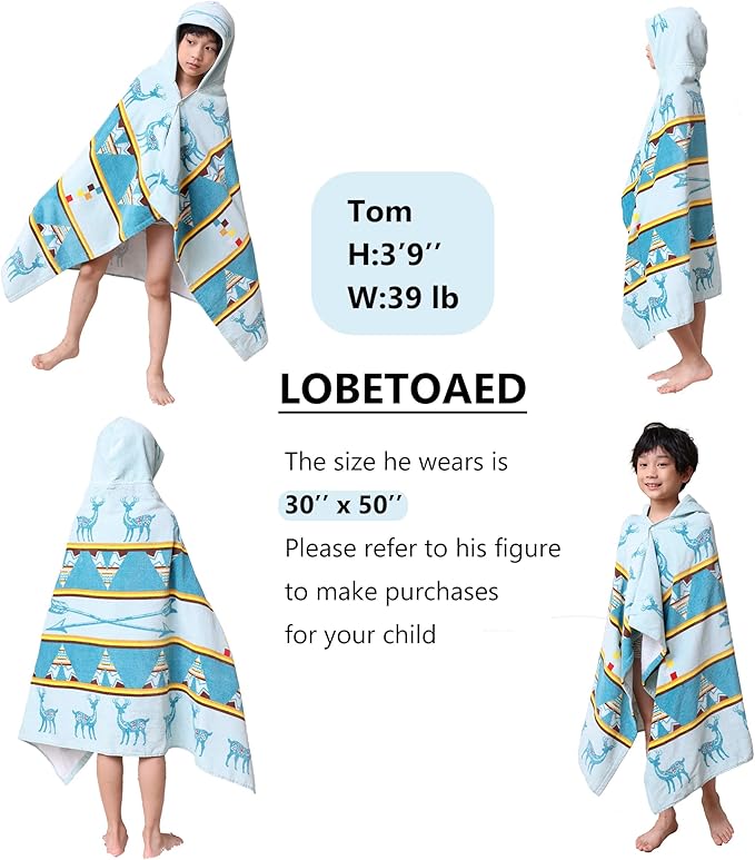 Kids Hooded Beach Bath Towel, Baby Surf Poncho Toddlers Soft Real Cotton Wrap Hooded Towels for Kids Boy Girl