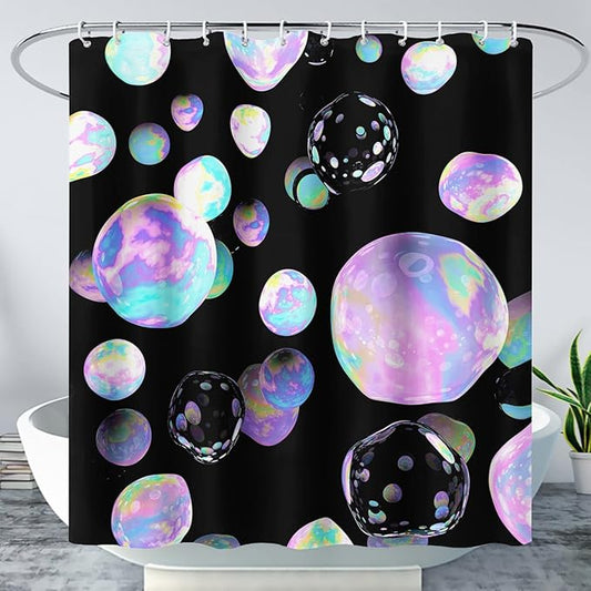 AILONEN Colorful Planet Shower Curtain,Purple Planet Bath Curtain for Bathroom Decor,Polyester Waterproof with 12 Plastic Hooks 72" W*96" H