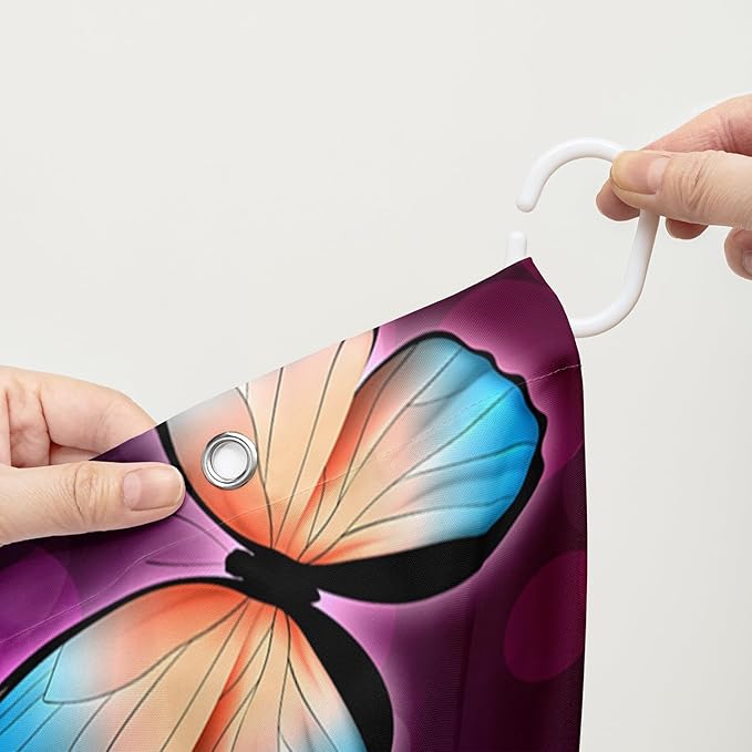 AILONEN Colorful Butterfly Shower Curtains,Gradient Butterfly Bath Curtain for Bathroom Decor,Polyester Waterproof with 12 Plastic Hooks 60" W*72" H