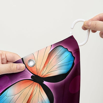 AILONEN Colorful Butterfly Shower Curtains,Gradient Butterfly Bath Curtain for Bathroom Decor,Polyester Waterproof with 12 Plastic Hooks 60" W*72" H