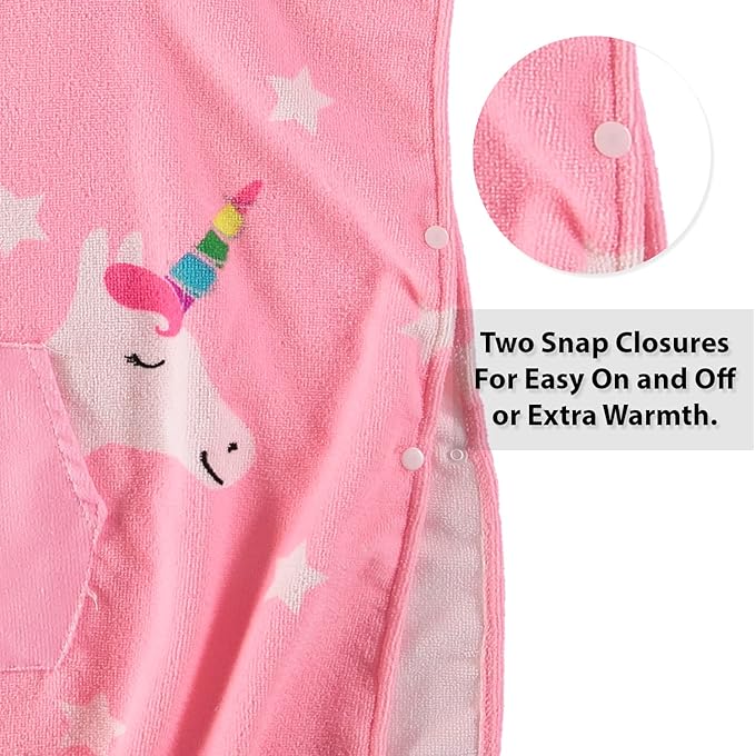 Boys and Girls Absorbent Hooded Beach Towel Pullover Character Microfiber Bath Towel with Side Snaps (Unicorn, 4-5)