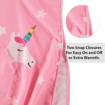 Boys and Girls Absorbent Hooded Beach Towel Pullover Character Microfiber Bath Towel with Side Snaps (Unicorn, 4-5)