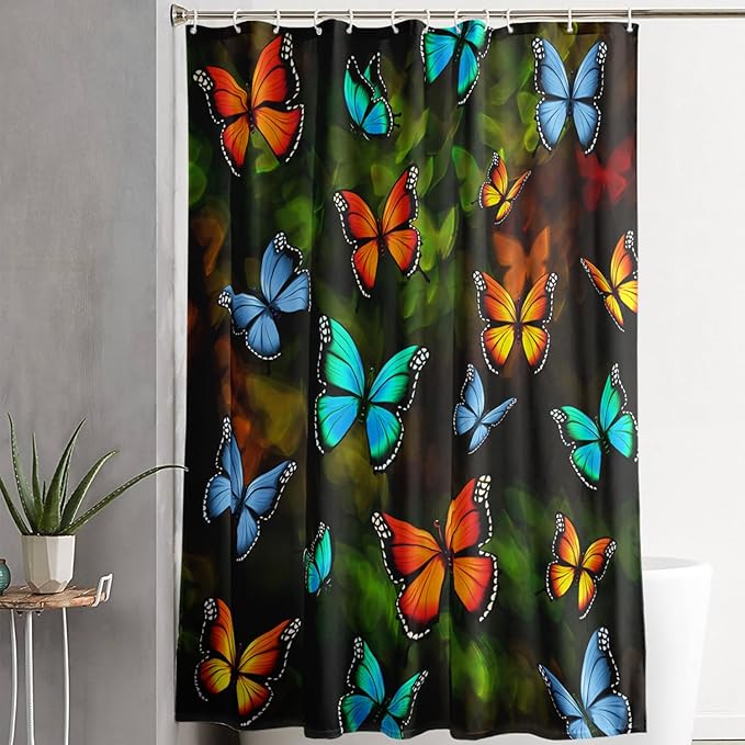 AILONEN Beautiful Butterfly Shower Curtain,Colortul Butterfly with Fog Bath Curtain for Bathroom for Girls,Boho Style Waterproof Fabric Shower Curtain Set with Hooks,60" W*72" H
