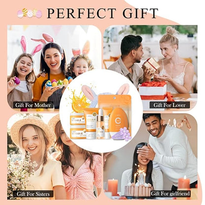 Skincare Kit Vitamin C Girls Gifts Mom Gift- Skin Care Set - Hydrating Gift Set for Women - Smoothing Skin Care for Teens 10-12 - Travel Size Face Kit with Serum,Eye Cream,Sunscreen,Face Cream（7pcs）