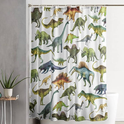 AILONEN Dinosaur Shower Curtain 60" W*72" H for Bathroom,Cartoon Dinosaur Bathroom Shower,Tropical Jungle Dinosaur Kids Boys Bath Curtain Polyester Waterproof Bathroom Curtain with 12 Hooks