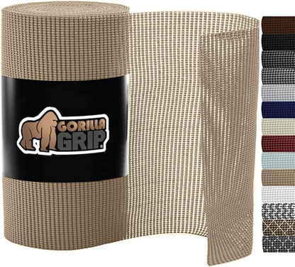 Gorilla Grip powerGRIP Drawer Shelf and Cabinet Liner, Thick Strong Hold, Non-Adhesive Liners Protect Kitchen Cabinets and Cupboard, Bathroom Drawers, Easy Install, Breathable Mat, 20" x20', Beige