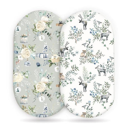 Stretchy Bassinet Mattress Sheets, Ultra Soft Bassinet Sheet 2 Pack, Universal Fitted for Oval Hourglass Rectangular Bassinet Mattress Pad Safe and Snug, Stylish Print Baby Sheets
