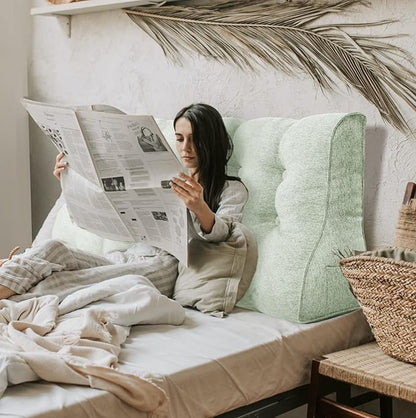 Daneey Multifunctional Headboard Pillow Heighten Headboard Wedge Pillow Bolster Pillow for Bed Reading Pillow Adult Back Pillow for Sitting in Bed Wedge Pillow Headboard with Removable Beige Cover