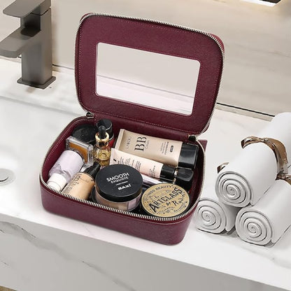 Clear Makeup Bag for Women Waterproof Travel Makeup Case Portable Cosmetic Case Toiletry Bag Car Organizer with Zipper (X/Burgundy, L)
