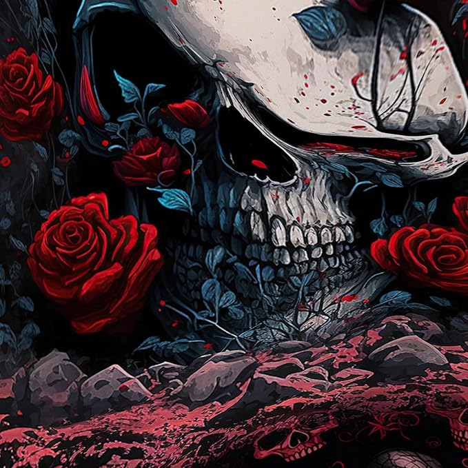 AILONEN 3D Skull Shower Curtain,Oil Ren Rose with Ruins Skull Skeleton Design Shower Curtain Set for Boys Girls Teens,Gothic Skull Waterproof Fabric Shower Curtain for Bathroom,72" W*78" H