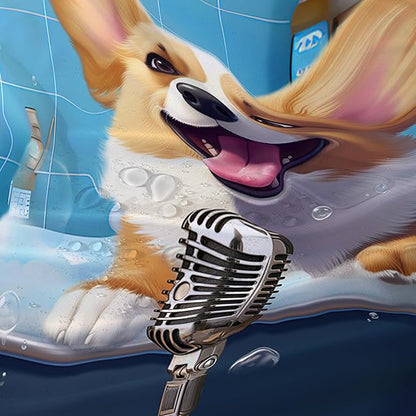 AILONEN Cute Shower Dog Shower Curtain for Kids Boys,Funny Singing Puppy Waterproof Fabric Shower Curtain for Bathroom,Lovely Hilarious Pet Shower Curtain Set with Hooks,72" W*96" H