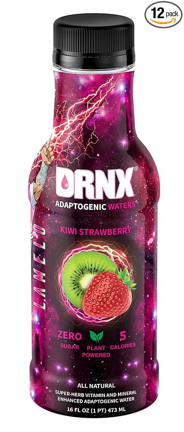 DRNX 12 Pack Adaptogenic Waters Complete Hydration Enhanced Beverage - Zero Sugar - 5 Calories - Super Herbs, B & D Vitamins, Antioxidants, Keto Friendly, All Natural (Kiwi Strawberry)