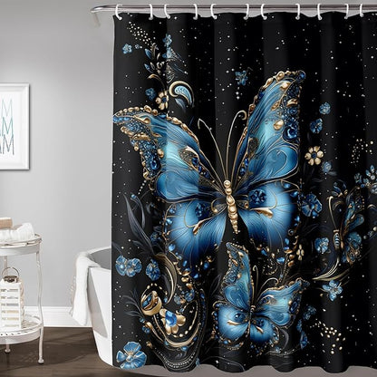 AILONEN Butterfly Shower Curtain for Bathroom, Blue Butterfly Waterproof Shower Curtain,Modern Fashion Minimalist Shower Curtain Bathroom Decor with 12 Plastic Hooks 60" W*72" H