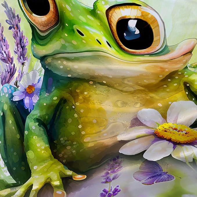 AILONEN Cartoon Frog Shower Curtain, Cute Green Frog Shower Curtain Set with Hooks for Kids Boys Girls,Purple Flowers Tropical Amphibian Waterproof Fabric Shower Curtain for Bathroom,48" W*72" H