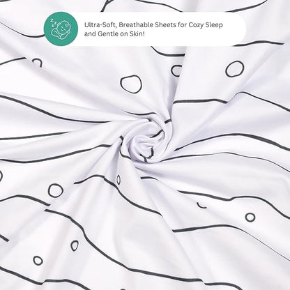 TansyPanda Bassinet Sheets for Bellababy, Besrey, AMKE, Milliard Bedside Bassinet Sleeper, Pack of 4, 20 x 33 Inch, Ultra Soft, Breathable, Snug Fit, Unisex Boys, Girls, Gray White (Ocean Fish Theme)