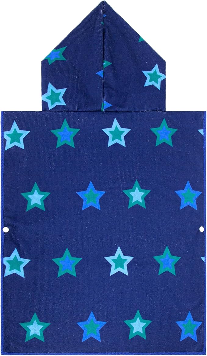 MissShorthair Kids Toddler Poncho Towels, Hooded Beach Towel for Girl&Boy, Surf Poncho Swim Changing Robe Microfiber Bath Towel for 4-6 Years Navy Star