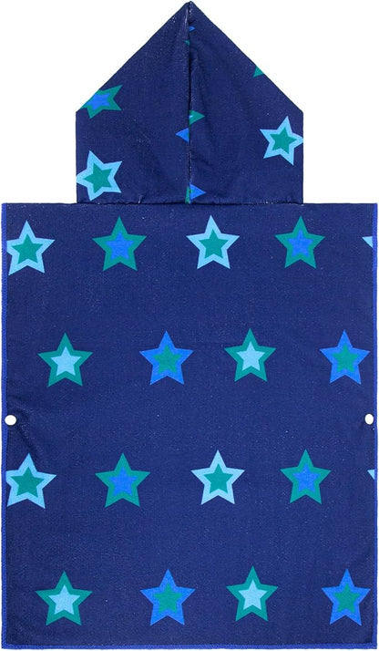 MissShorthair Kids Toddler Poncho Towels, Hooded Beach Towel for Girl&Boy, Surf Poncho Swim Changing Robe Microfiber Bath Towel for 4-6 Years Navy Star
