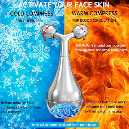3D Facial Roller Massager Tools with Ice Ball for Tightening and Puffiness,Eye Roller for Puffy Eyes,Face Skin Care Tool for Wrinkles and Lifting for Women