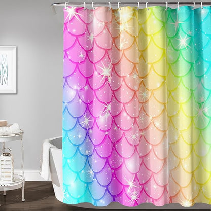 AILONEN Mermaid Scale Shower Curtain,Rainbow Mermaid Scale Bath Curtain Gifts for Girls,Polyester Waterproof for Bathroom with 12 Plastic Hooks 72" W*78" H