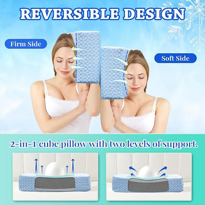 HARBOREST Cooling Cube Pillow - Side Sleeper Pillow for Neck and Shoulder Pain, Memory Foam Pillow Cube Pro with Adjustable Firmness,24"x12"x6", Blue