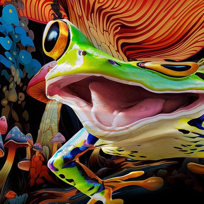 AILONEN Cartoon Tree Frog Shower Curtain,Magic Mushroom Shower Curtain Set for Bathroom for Kids Girls,Boho Style Waterproof Bath Curtain,Tropical Amphibian Bathroom Curtain with Hooks, 72" W*72" H