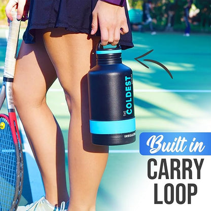 Coldest Insulated Water Bottle with Handle Lid | Leak Proof, Insulated Modern Stainless Steel, Triple Walled, Sport Thermos Bottles, Metal Flask | 64oz