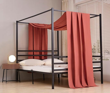 Akiky Montessori Floor Bed Canopy Curtains Linen Canopy for Kids House Bed Canopy Scarf for Toddler Adult Bed Frame Canopy Panel Nursery Room Decor (Full/Queen,Terracotta)