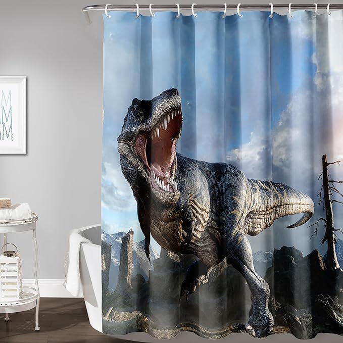 AILONEN Dinosaur Boys Shower Curtain for Bathroom Decor,Roaring Dinosaur Bath Curtain Gifts for Kids Teens,Jungle Dinosaur Polyester Waterproof with 12 Plastic Hooks 48" W*72" H
