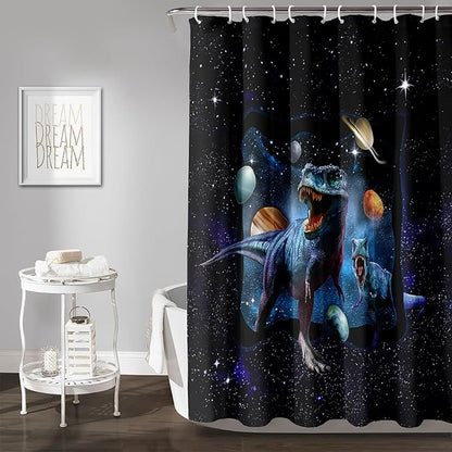 AILONEN Boys Dinosaur Shower Curtain 60" W*72" H for Bathroom,Blue Galaxy Starry Dinosaur Bathroom Shower for Boys Teen,Cartoon Dinosaur Bath Curtain Polyester Waterproof Shower Curtain with 12 Hooks