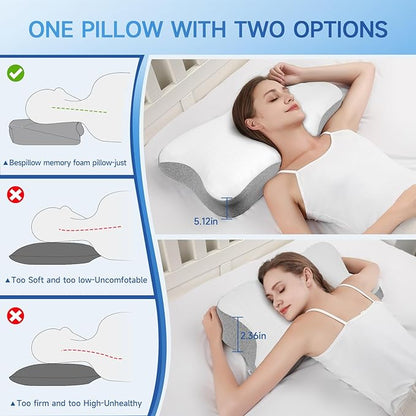 Cervical Pillow for Neck Pain Relief,Memory Foam Ergonomic Neck Support Pillow for Side Back&Stomach Sleepers with Pillowcase,Contour Best Bed Anti-Snoring Pillows for Sleeping-2Pack