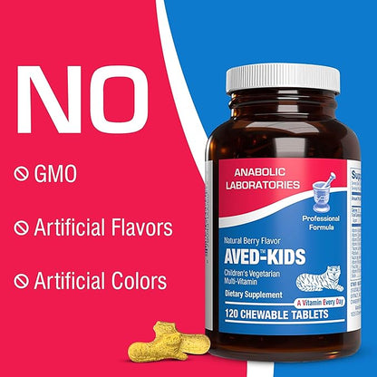 Vitamins for Kids Multivitamin with Iron - 120 Chewable Tiger Tablets with Vitamins A, B-Complex, C, D, E, Iron, Calcium, Magnesium, Zinc, and More - Natural Berry Flavor - AVED Kids