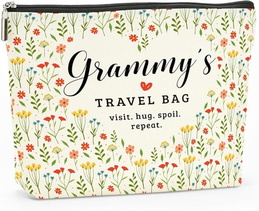 Grammy's Travel Bag Mothers Day Makeup Bag Grandma Gifts Grandma Birthday Gifts Funny Coloful Floral Cosmetic Bag for Women Nana Gigi Mimi Nanny Granny Mom Chirstmas Appreciation Retirement Gifts