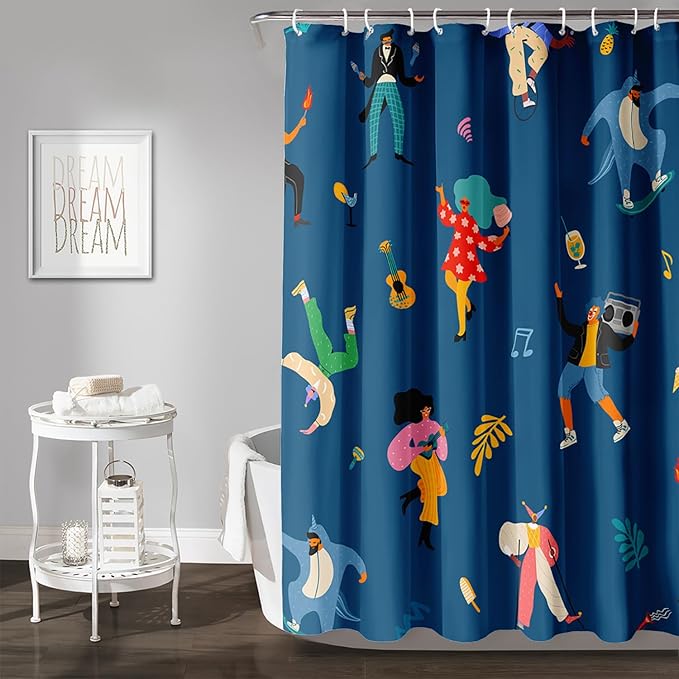 AILONEN Graffiti Cartoon Figure Music Shower Curtain,Hip Hop Graffiti Figure Music Art Bath Curtain Minimalist Bathroom Curtain 72" W*72" H Polyester Waterproof Bathroom Curtain with 12 Hooks