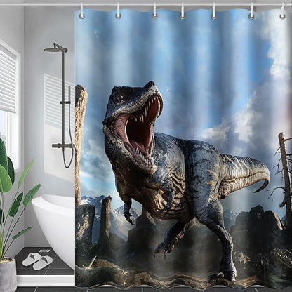 AILONEN Dinosaur Boys Shower Curtain for Bathroom Decor,Roaring Dinosaur Bath Curtain Gifts for Kids Teens,Jungle Dinosaur Polyester Waterproof with 12 Plastic Hooks 60" W*72" H