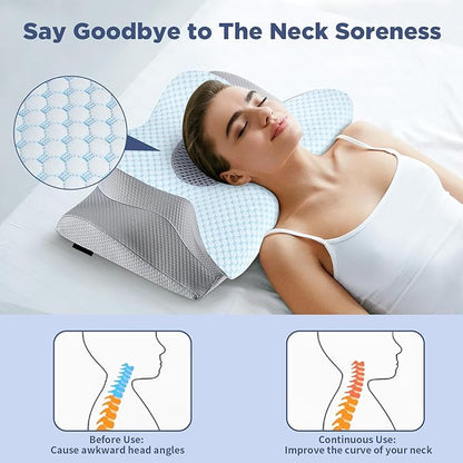 Memory Foam Pillows - Neck Support Pillow for Pain Relief, Ergonomic Cervical Pillow for Sleeping, Orthopedic Contour Bed Pillow for Side, Back & Stomach Sleepers (Blue)